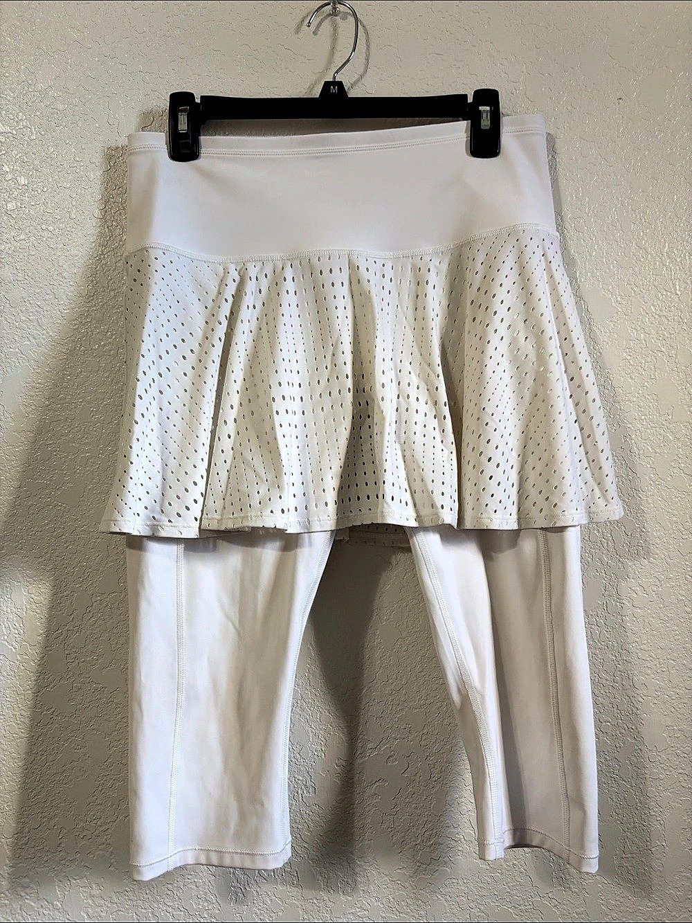 Athleta Game 2 in 1 Crop Pant White Polka Dot Athletic Skirt Set Size Medium